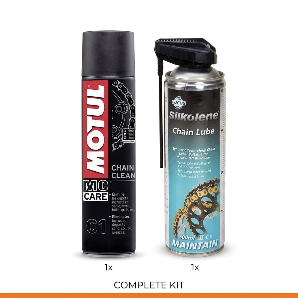 Motul Chain Clean + Silkolene Chain Lube kit