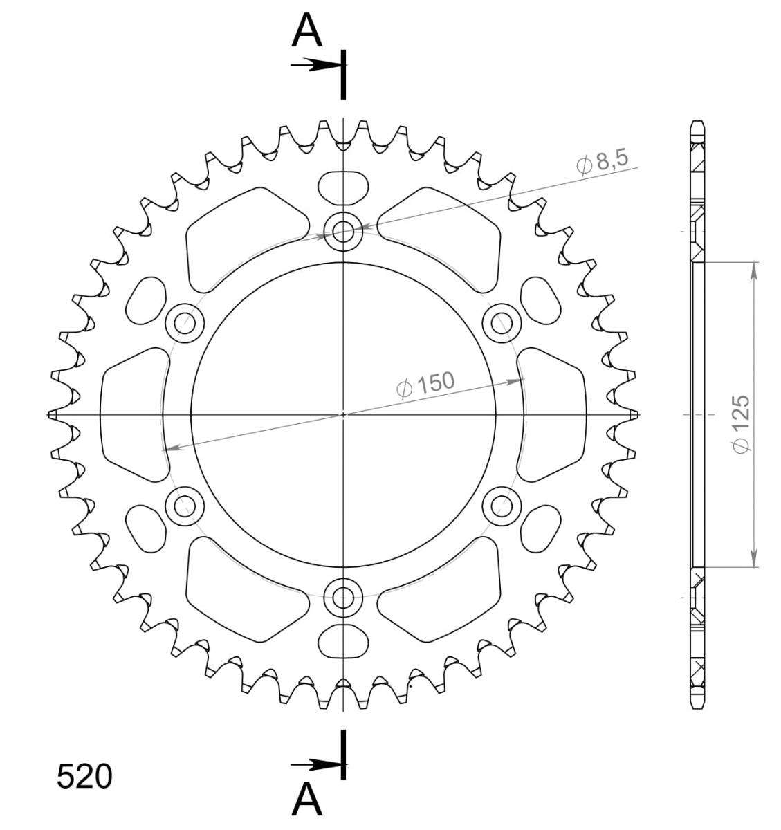 Supersprox Rear sprocket 46 Teeth (46T) KTM/Husqvarna/GasGas 1990-2026 Aluminium 520 dimensions