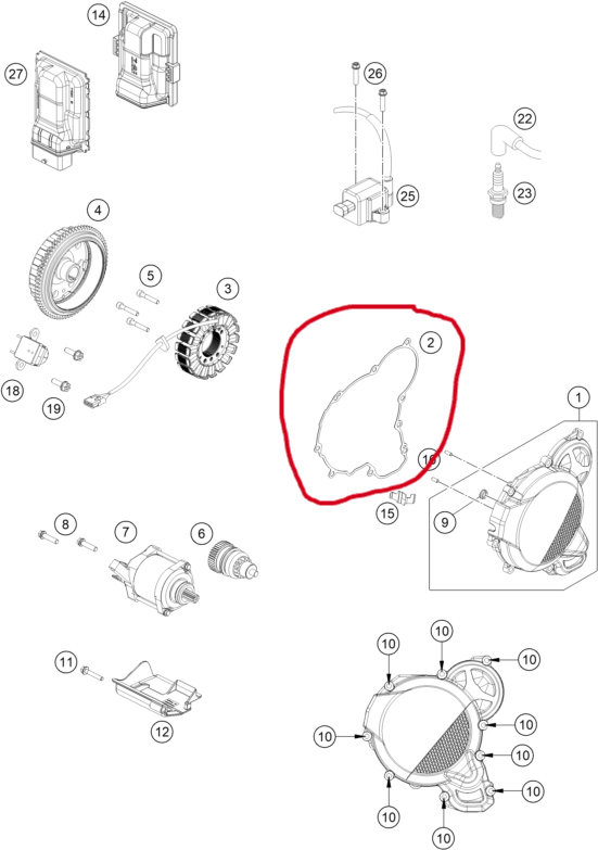 Ignition Cover Gasket for KTM Husqvarna GasGas 250/300 2023-2026 - A44030040000