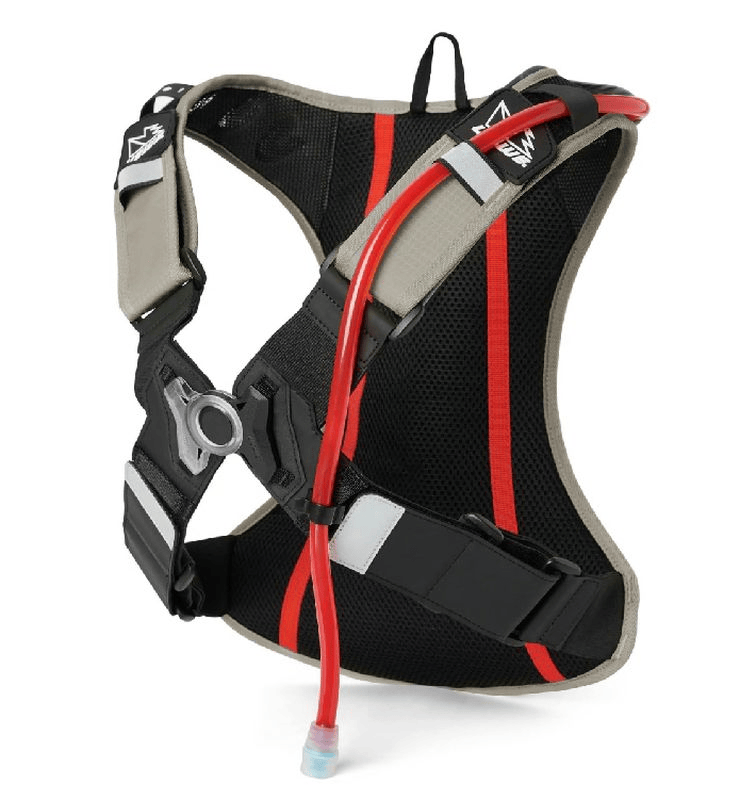 USWE Outlander 4L Hydration Backpack - back view showing NDM 1.0 harness and hydration tube