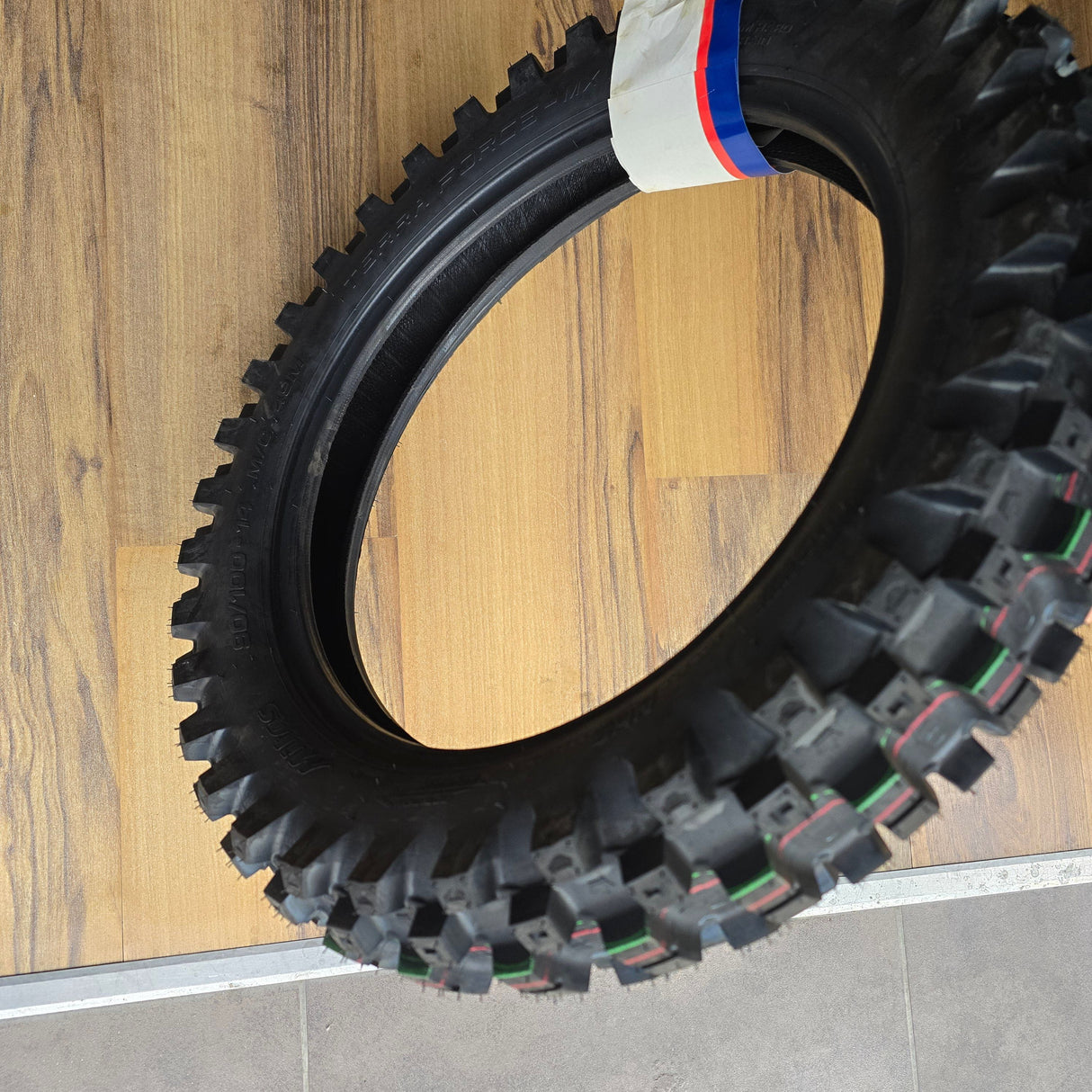 Cross/enduro tyre MITAS 90/100-14 TERRA FORCE-MX MH Rear green & red stripe