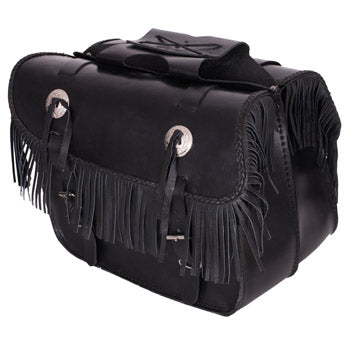 Leather side bags; with fringes FRINGES ADRENALINE, black (25 L)